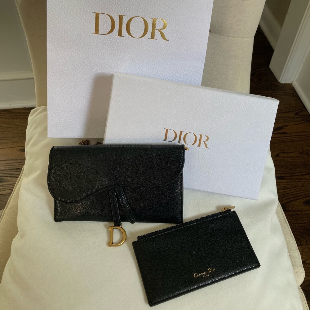 Dior long saddle wallet with chain
